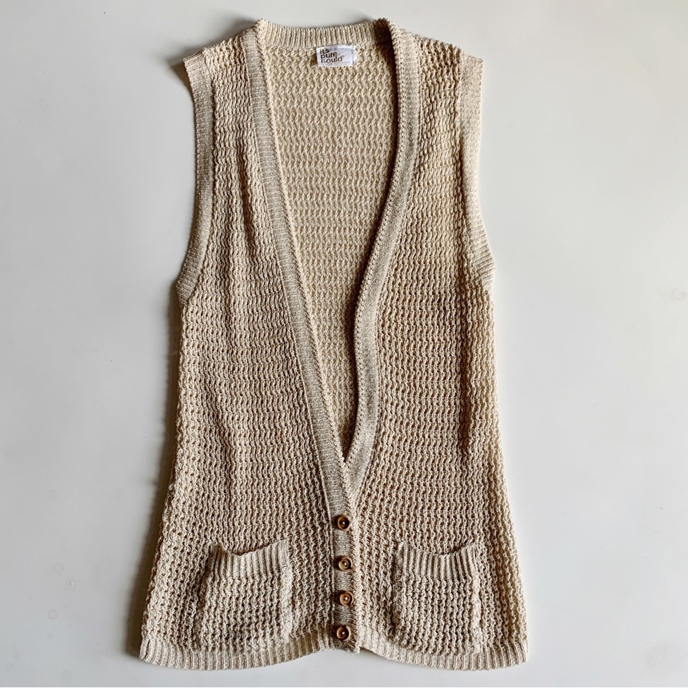 It's Pure Gould Vintage Knit Sleeveless Cardigan Pockets Cream